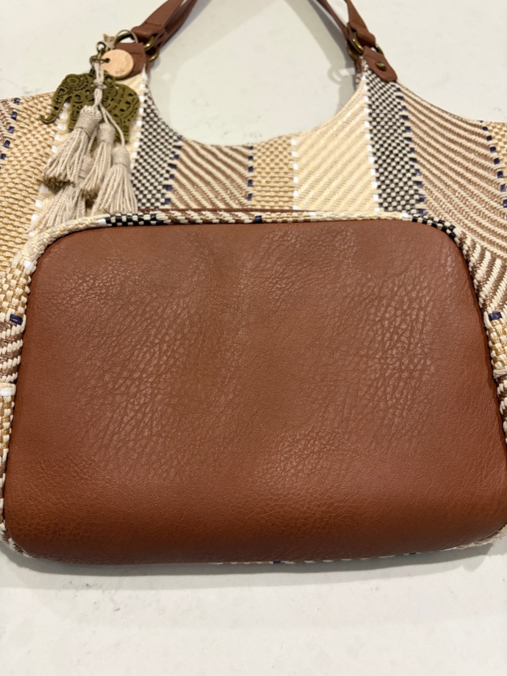 Sakroots Roma Shopper Bag ~ Straw Tobacco Batik Woven Pattern - Picture 9 of 9